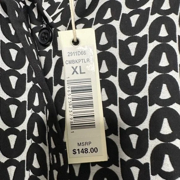 Max Studio Womens XL Black White Geometric Tiered Midi Dress Smocked Waist NEW - Picture 5 of 5